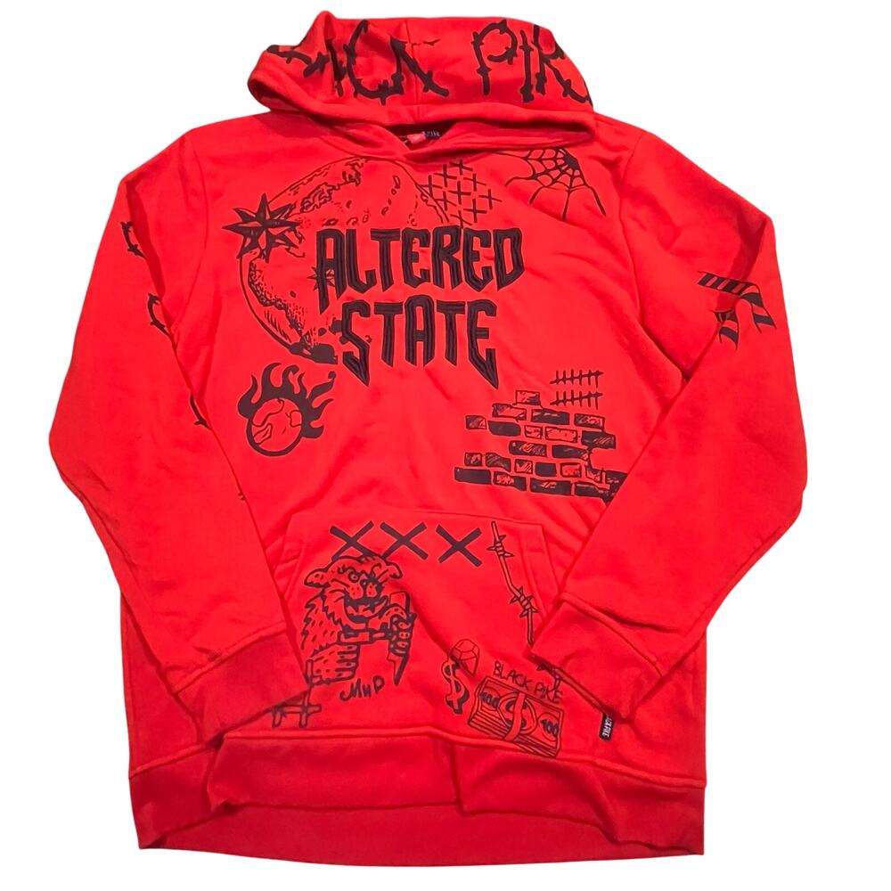 Black Pike Altered‎ State Red Hoodie Y2K Gothic Streetwear 2XL Long Sleeve